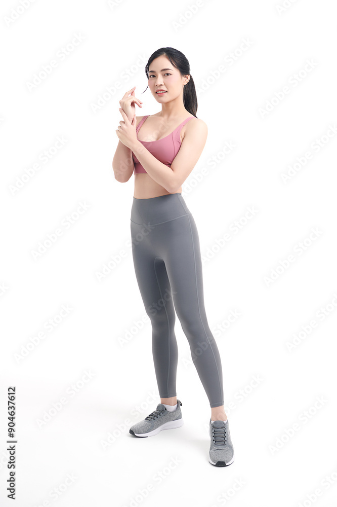 Beautiful young asian sport woman with sportswear ready for exercise on white background, Advertising sportswear and yoga wear, Healthy lifestyle, sport. Beautiful young asian sport woman with sportswear ready for exercise on white background, Advertising sportswear and yoga wear, Healthy lifestyle, sport.