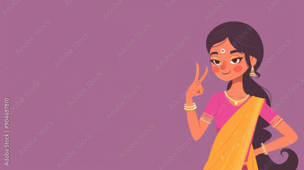 Modern Indian girl giving an OK sign on a purple background, indicating satisfaction Modern Indian girl giving an OK sign on a purple background, indicating satisfaction