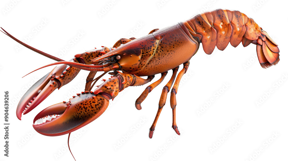 A large lobster is shown in a white background A large lobster is shown in a white background