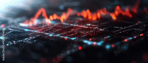 Futuristic Digital Data Visualization with Glowing Red and Blue Lines on a Dark Background