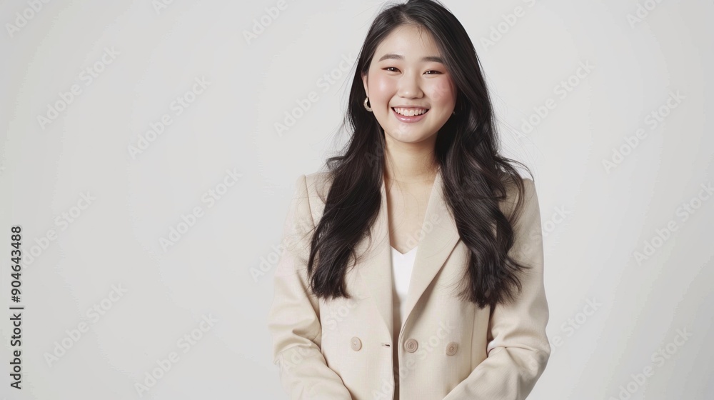 Smiling Young Woman in a Beige Blazer Smiling Young Woman in a Beige Blazer