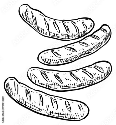 grilled sausage handdrawn illustration