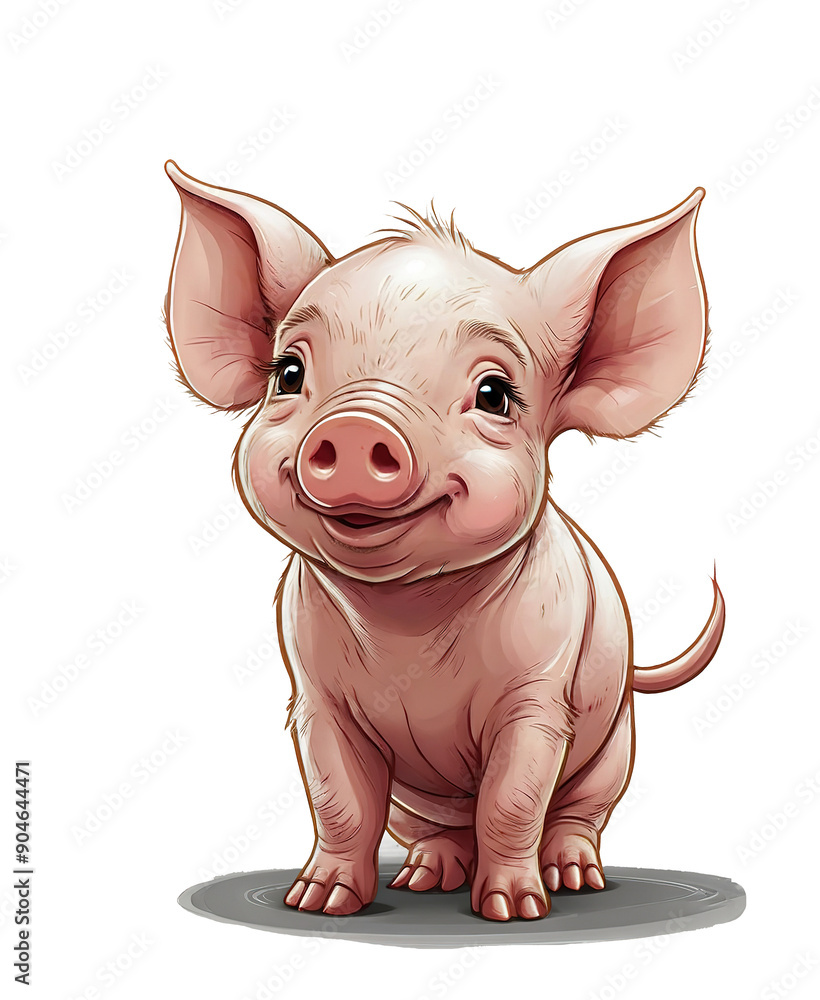 Naklejka premium Vector illustration of a cute piggy cartoon in simple line style, isolated on transparent background