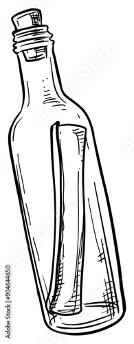 message in bottle handdrawn illustration