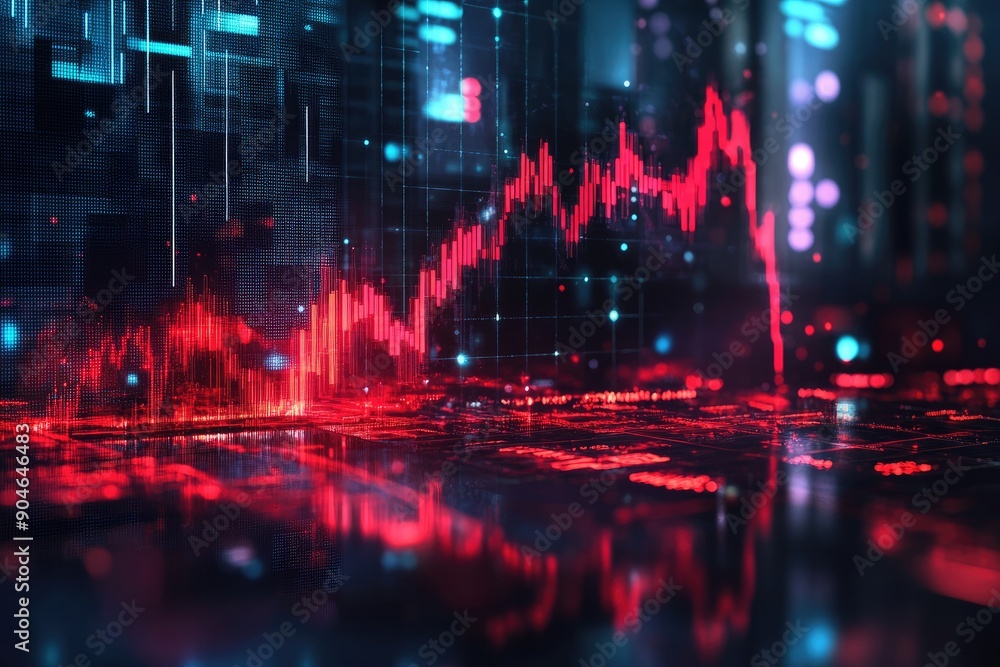 Red and Blue Digital Stock Chart with Reflection Red and Blue Digital Stock Chart with Reflection
