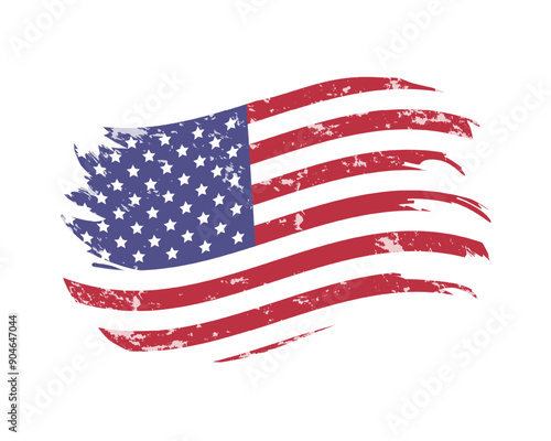 USA flag. Vintage textured American flag brush stroke. Grunge vector illustration isolated on white background