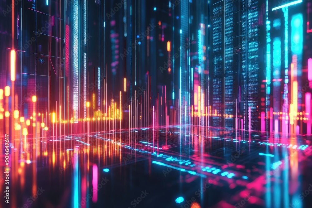 Neon Cityscape with Reflected Light Neon Cityscape with Reflected Light