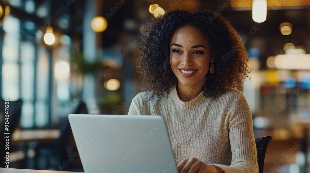 A woman is sitting at a table with a laptop in front of her A woman is sitting at a table with a laptop in front of her