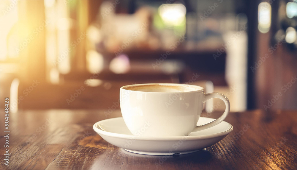 Coffee cup in coffee shop with wood background; vintage filter Coffee cup in coffee shop with wood background; vintage filter