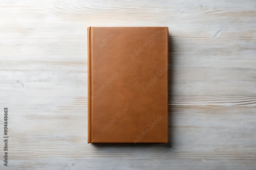 Fototapeta premium Brown Leather Bound Notebook on Wooden Surface.