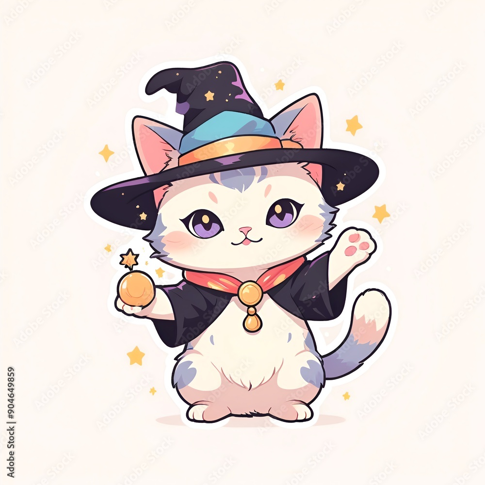 Magical Cat Wizard. Cute Witchy Cat. Adorable Cat in a Witch Hat. Happy Halloween Cat. Whimsical Feline Sorcerer Magical Cat Wizard. Cute Witchy Cat. Adorable Cat in a Witch Hat. Happy Halloween Cat. Whimsical Feline Sorcerer