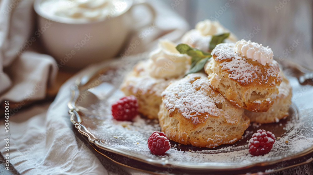 Freshly baked scones with clotted cream Freshly baked scones with clotted cream