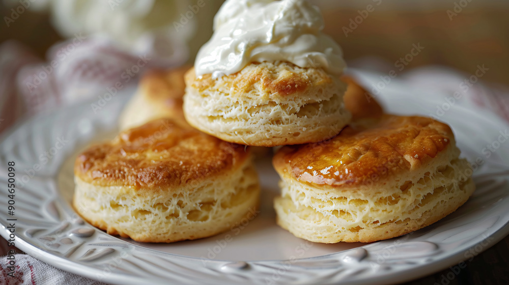 Freshly baked scones with clotted cream Freshly baked scones with clotted cream