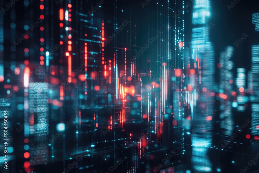 Abstract Digital Grid with Red and Blue Lights Abstract Digital Grid with Red and Blue Lights