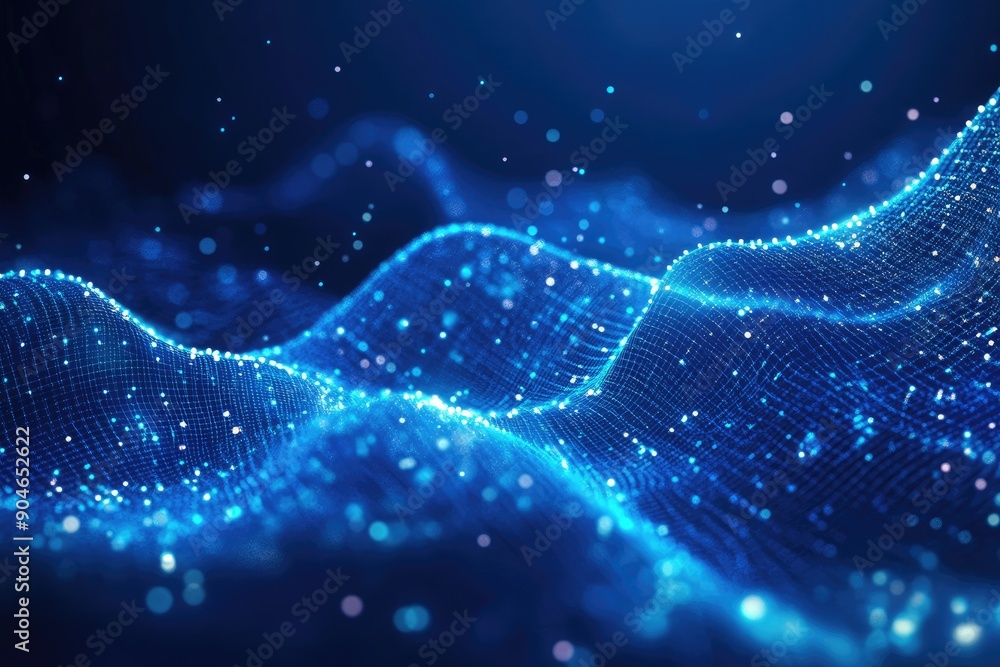Abstract Blue Digital Landscape with Glowing Particles Abstract Blue Digital Landscape with Glowing Particles