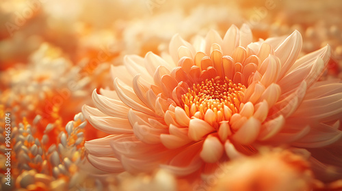 A detailed view of a single flower amidst a sea of blooms, highlighting the intricate details of the petals  photo