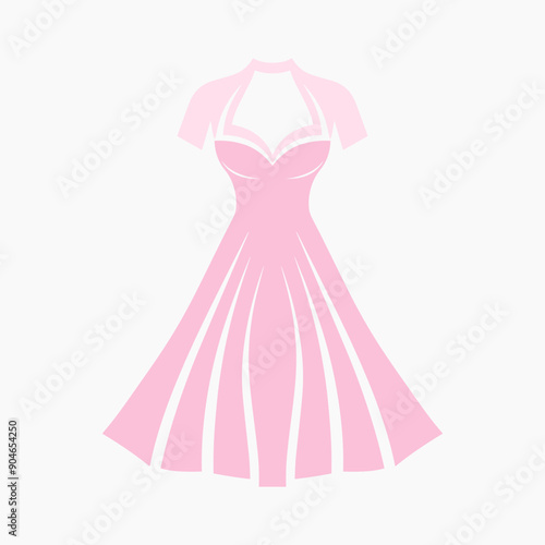 Vector Color Flat Wedding Dress Icon. Cute cartoon Dress vector illustration. Pink clothes Flat design