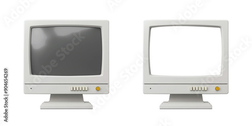retro computer monitor isolated on transparent background