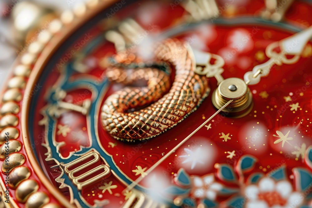 Close-Up of Intricate Red and Gold Clock with Dragon Design and Floral Details Close-Up of Intricate Red and Gold Clock with Dragon Design and Floral Details