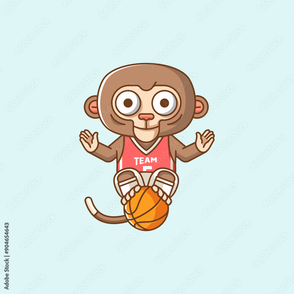 Cute monkey ape basketball player play basket kawaii chibi character mascot illustration outline style design Cute monkey ape basketball player play basket kawaii chibi character mascot illustration outline style design