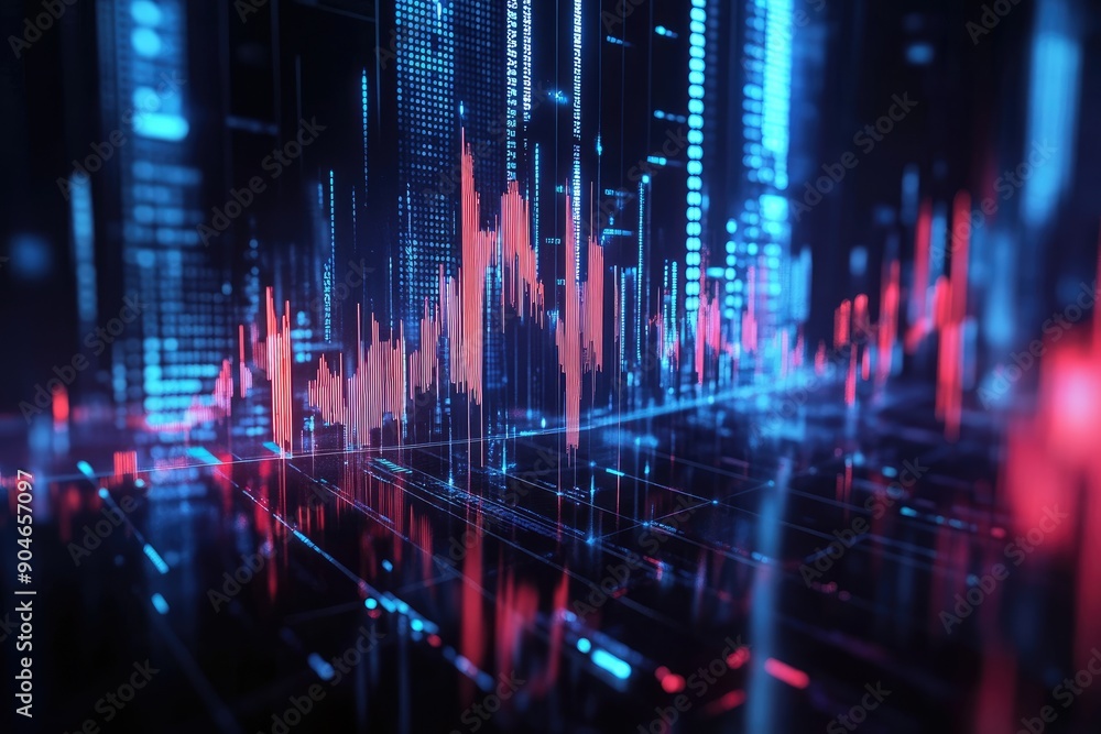 Abstract Digital Data Visualization with Red and Blue Lines Abstract Digital Data Visualization with Red and Blue Lines