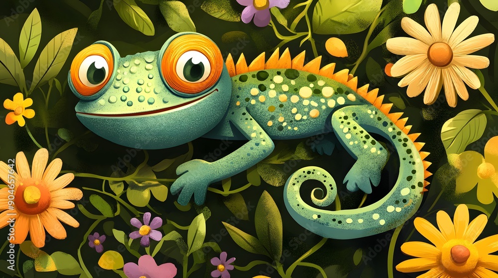 Happy Chameleon in a Garden. Happy Chameleon in a Garden.