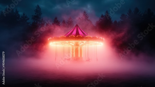 A creepy carnival with a haunted carousel, eerie music, and ghostly riders