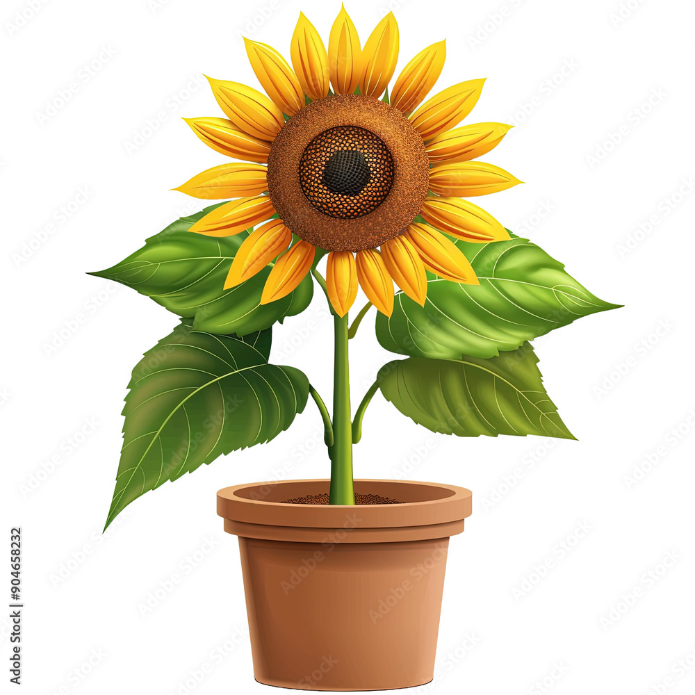 Obraz premium Icon illustration of a sunflower plant in a clay