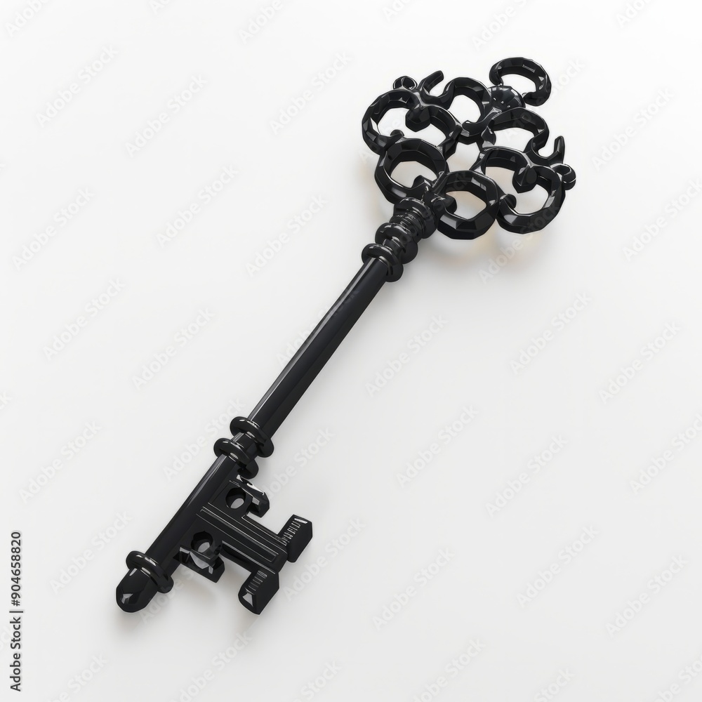 3D Render, Low Poly style of an ornate iron key, on isolated white background, Generative AI 3D Render, Low Poly style of an ornate iron key, on isolated white background, Generative AI