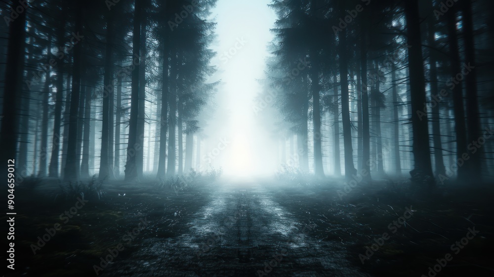 A dark forest with zombies creeping through the trees and eerie sounds