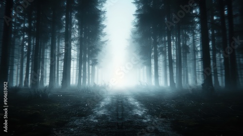 A dark forest with zombies creeping through the trees and eerie sounds © DuangphonKPR