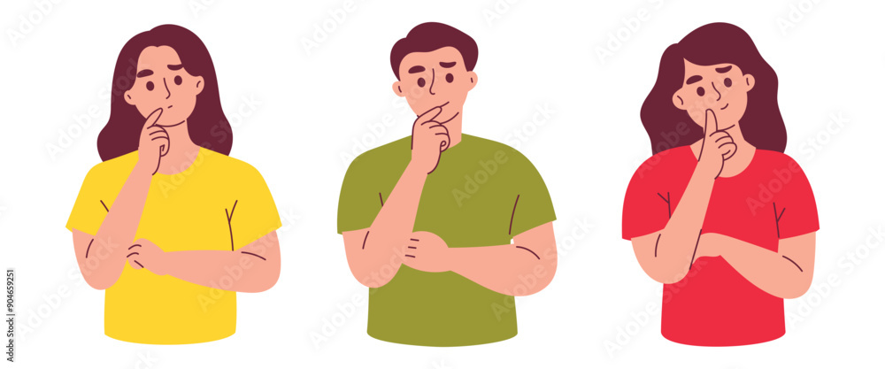 Pensive People with Thinking Gesture Expression Pensive People with Thinking Gesture Expression