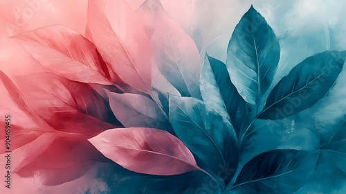 Abstract Blue and Pink Leaf Painting.