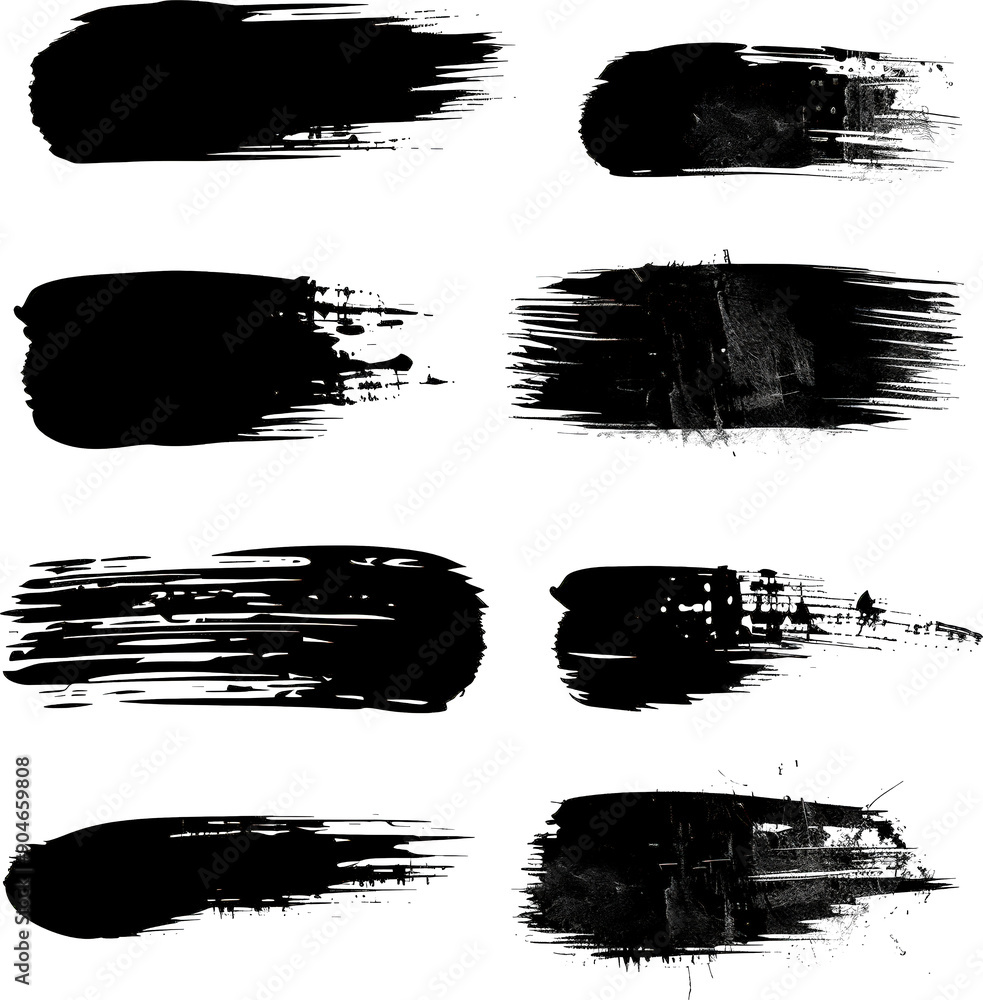 Ink paintbrush grunge texture black silhouette set Ink paintbrush grunge texture black silhouette set