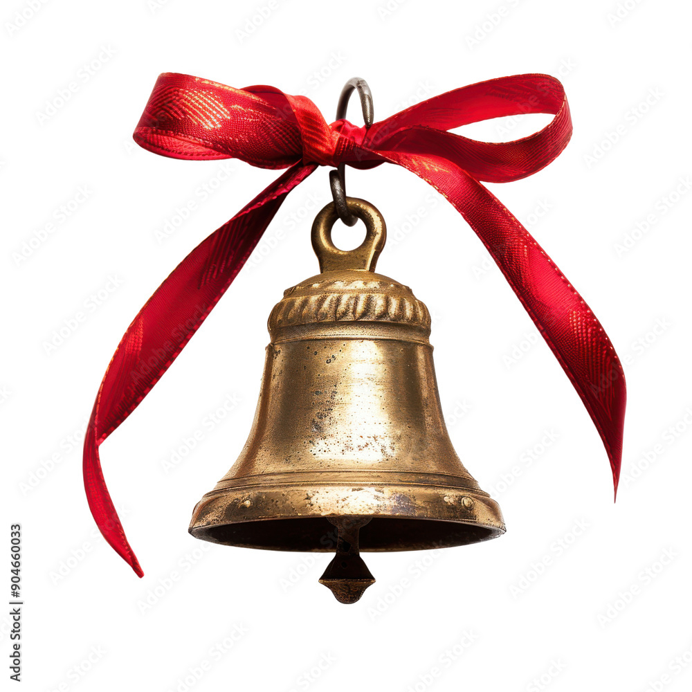 Elegant Golden Bell Adorned with a Vibrant Red Ribbon - Perfect for the Holidays Elegant Golden Bell Adorned with a Vibrant Red Ribbon - Perfect for the Holidays