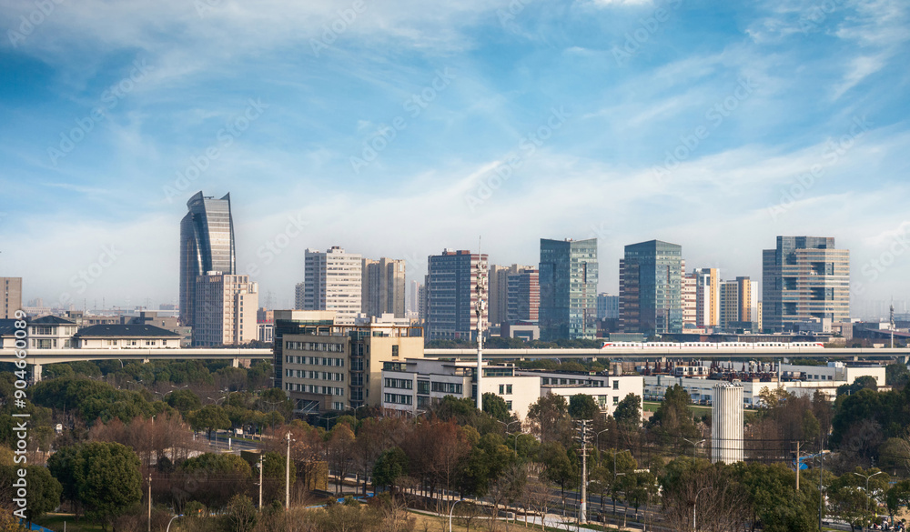 Modern Urban Skyline Under Blue Sky Modern Urban Skyline Under Blue Sky
