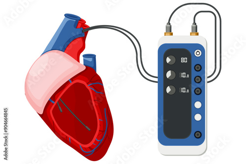 Medical equipment, pacemakers cardiac external temporary permanent system used to pace the heart using electrical impulses. Flat design