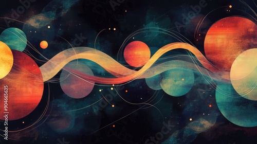 Fototapeta Naklejka Na Ścianę i Meble -  An abstract geometric wallpaper illustrating a linear solar system concept with time streamers