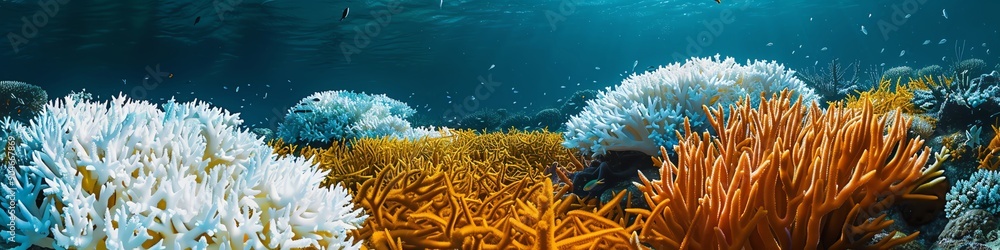 Coral bleaching and recovery process, underwater ecosystem, marine environmental impact Coral bleaching and recovery process, underwater ecosystem, marine environmental impact