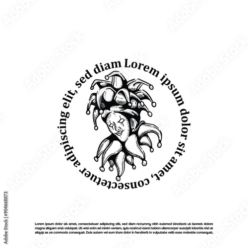 Engraving sketch art scary clown face vector illustration