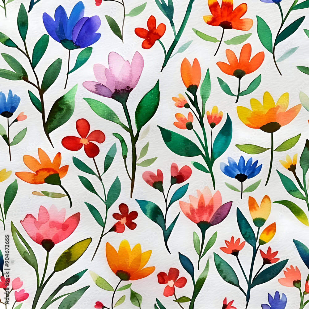watercolor hand drawn flower leaves seamless pattern,generative ai watercolor hand drawn flower leaves seamless pattern,generative ai