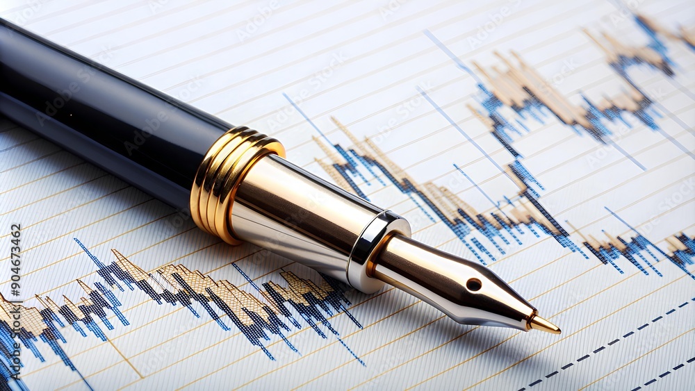 Fountain Pen on Financial Chart: Business and Investment Concepts Fountain Pen on Financial Chart: Business and Investment Concepts