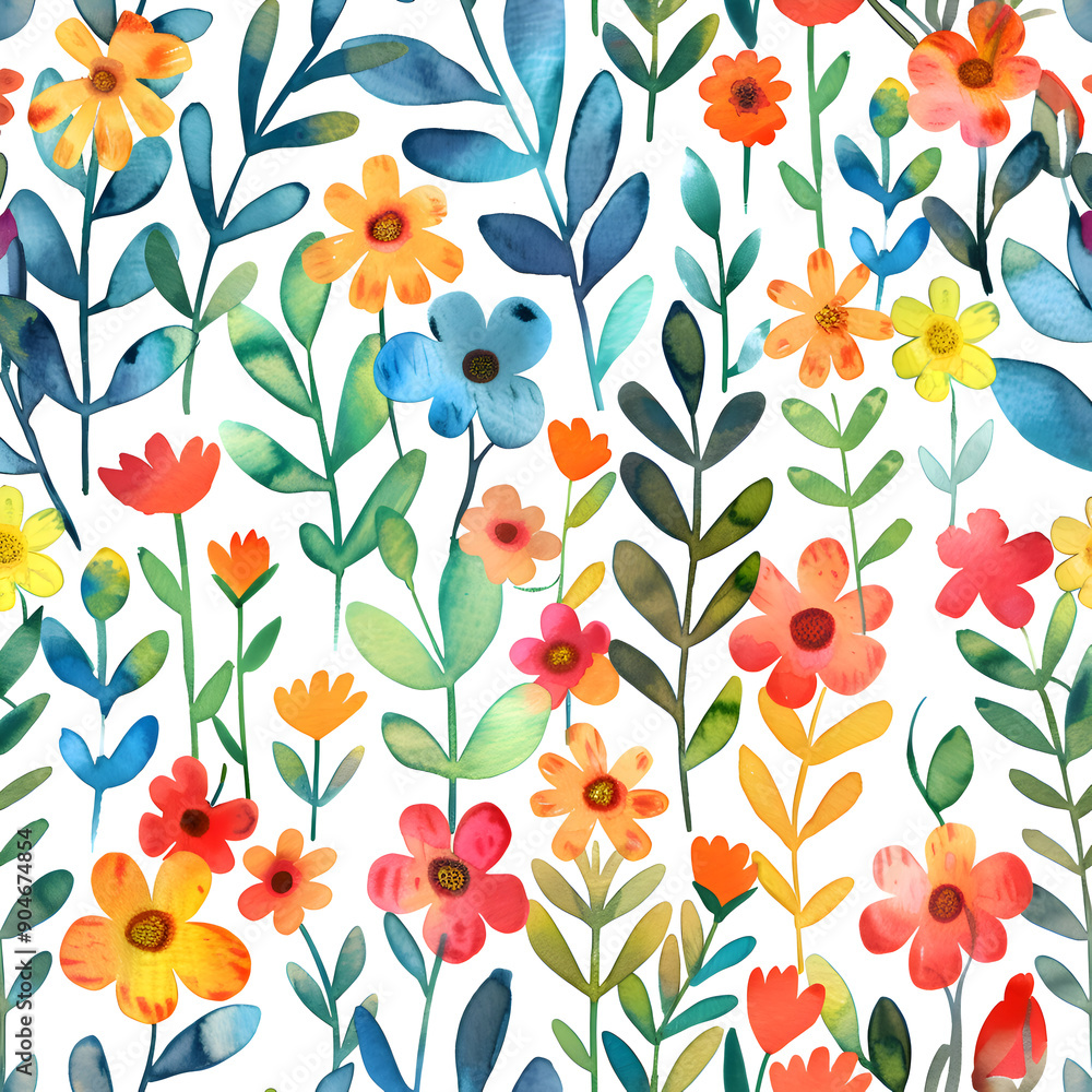 watercolor hand drawn flower leaves seamless pattern,generative ai watercolor hand drawn flower leaves seamless pattern,generative ai