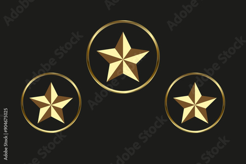 Top three Luxury Stars in a circle premium vector, Gold, top value of Vector Sign Illustration in black background with golden corlor box