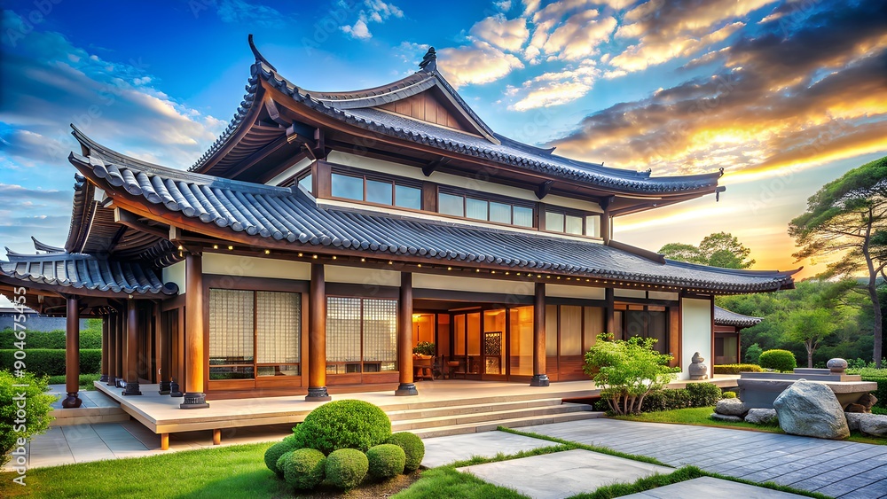 Obraz premium Traditional Japanese House: A Blend of Elegance and Tranquility