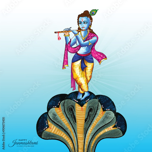 Krishna janmashtami digital art illustration card design
