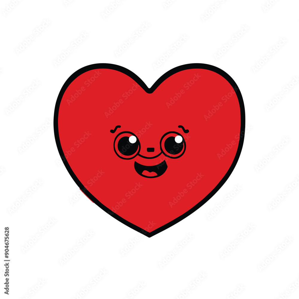Cute red heart kawaii on white background, vector illustration Cute red heart kawaii on white background, vector illustration