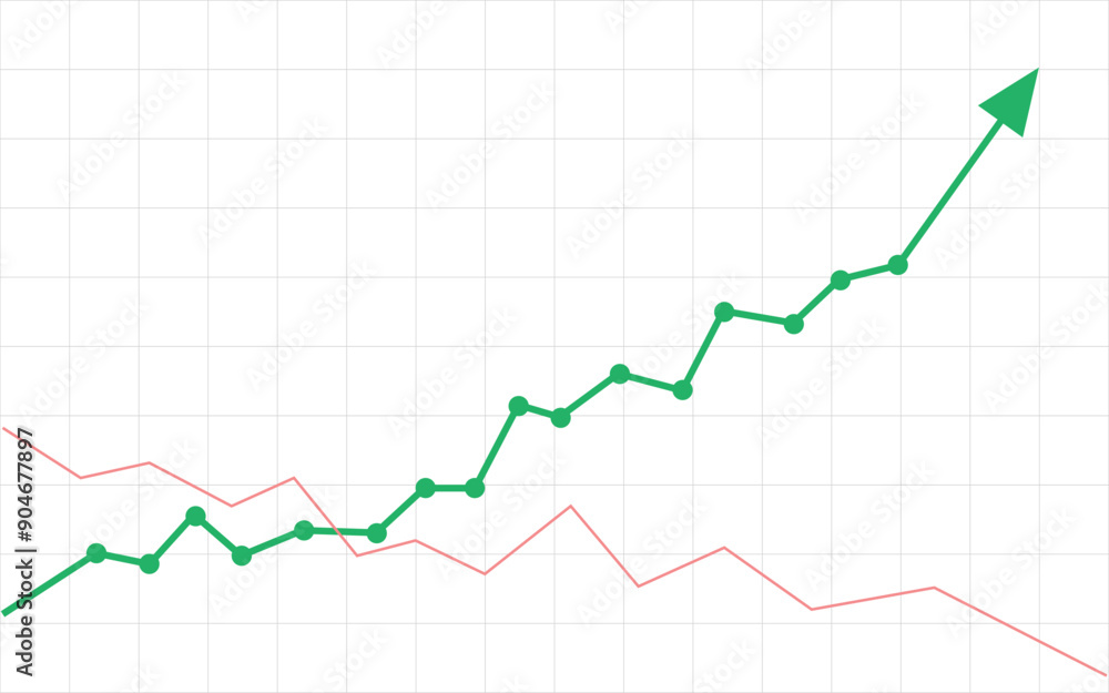 green business arrow rising up with dots followed by line graph going down, trading profit, economic boom, business growth green business arrow rising up with dots followed by line graph going down, trading profit, economic boom, business growth