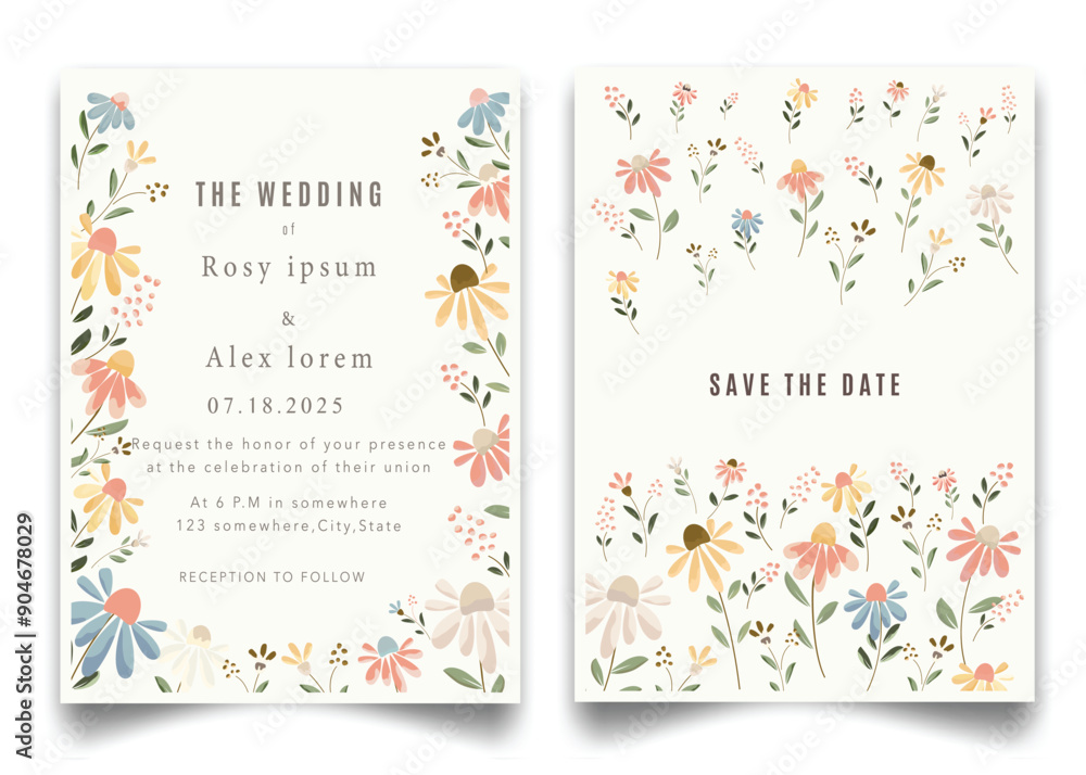 wedding invitation card background vector. Elegant hand drawn flower and line art with elegant garden anemone template Design illustration for wedding and template, banner. wedding invitation card background vector. Elegant hand drawn flower and line art with elegant garden anemone template Design illustration for wedding and template, banner.