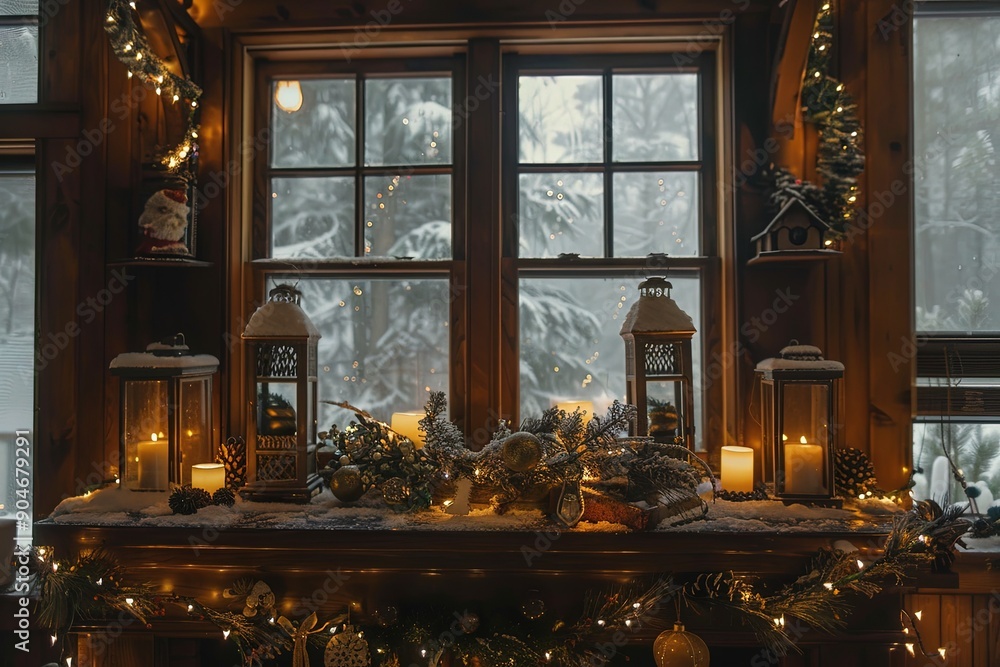 Interior Christmas. Soft holiday music a steaming cup of cocoa and twinkling fairy lights Interior Christmas. Soft holiday music a steaming cup of cocoa and twinkling fairy lights